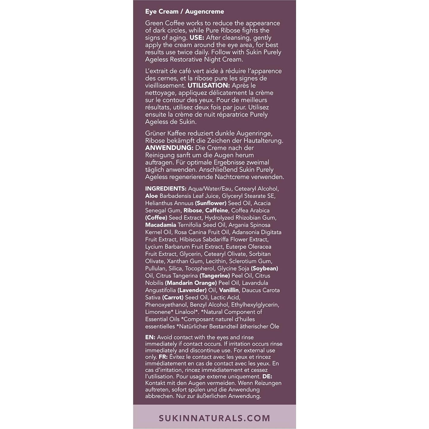 Crema Revitalizante para Ojos Sukin Purely Ageless 25 ml