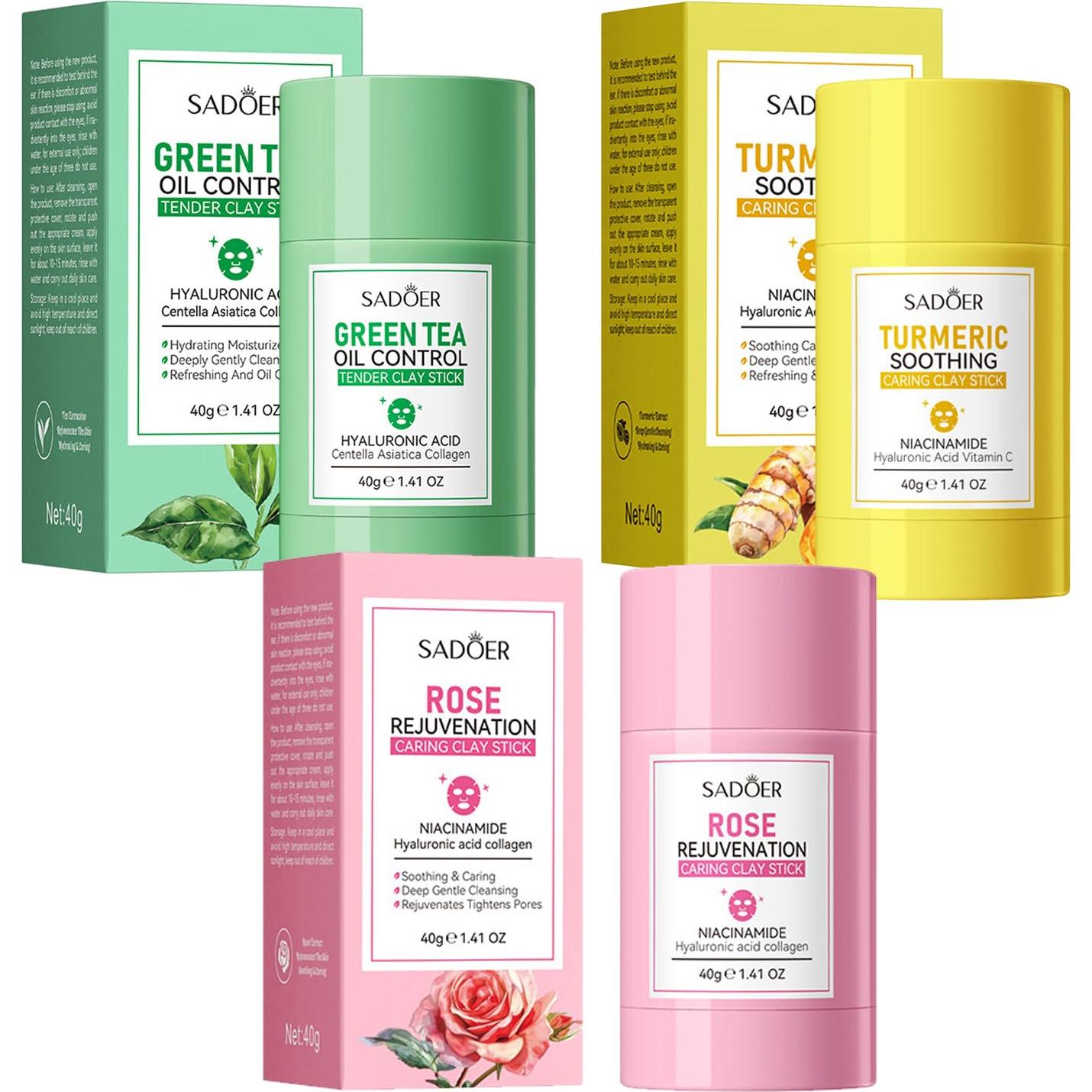 Mascarilla Facial de Té Verde y Cúrcuma Blopuivo - 3 Piezas