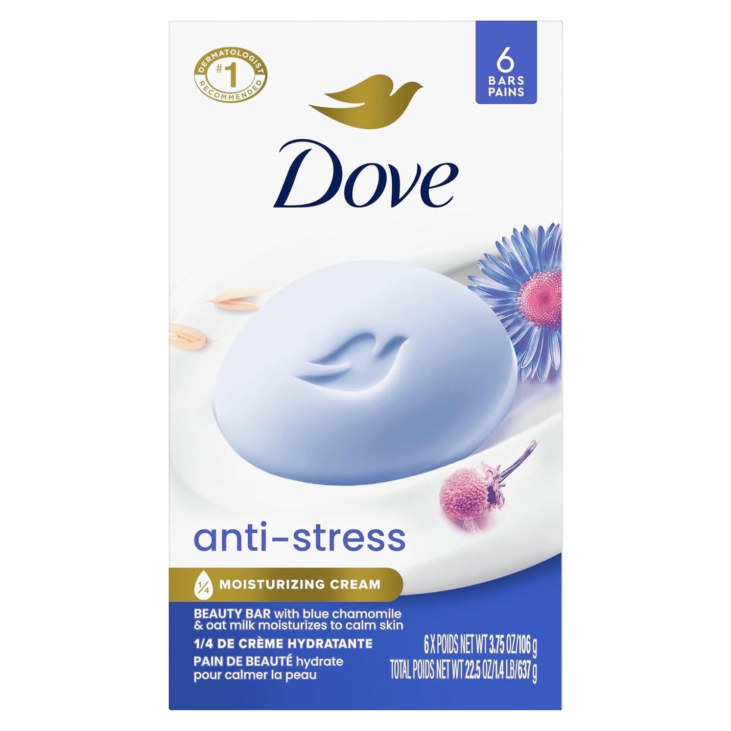 Jabón Dove Anti-Estrés 106g x 6 Manzanilla y Avena