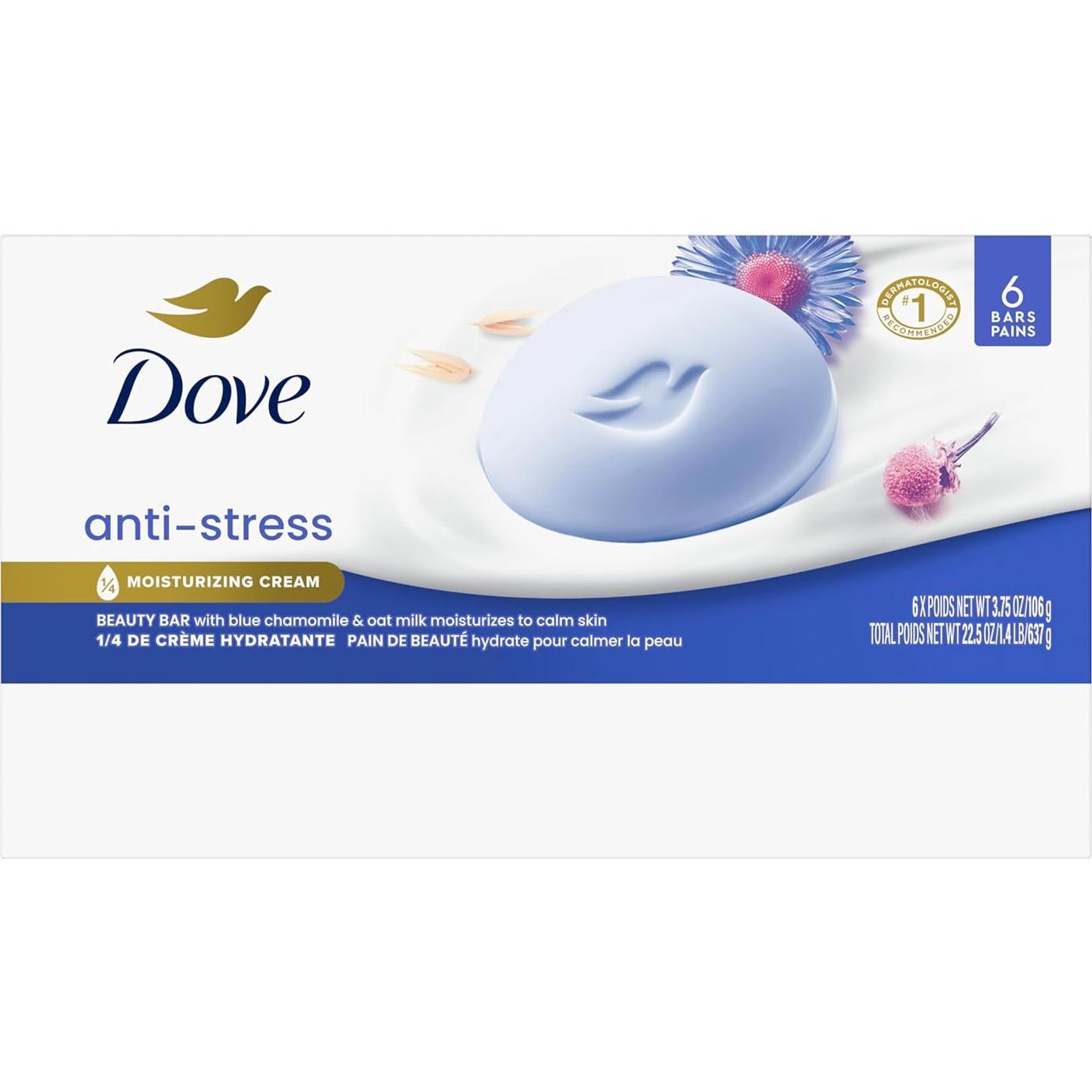 Jabón Dove Anti-Estrés 106g x 6 Manzanilla y Avena