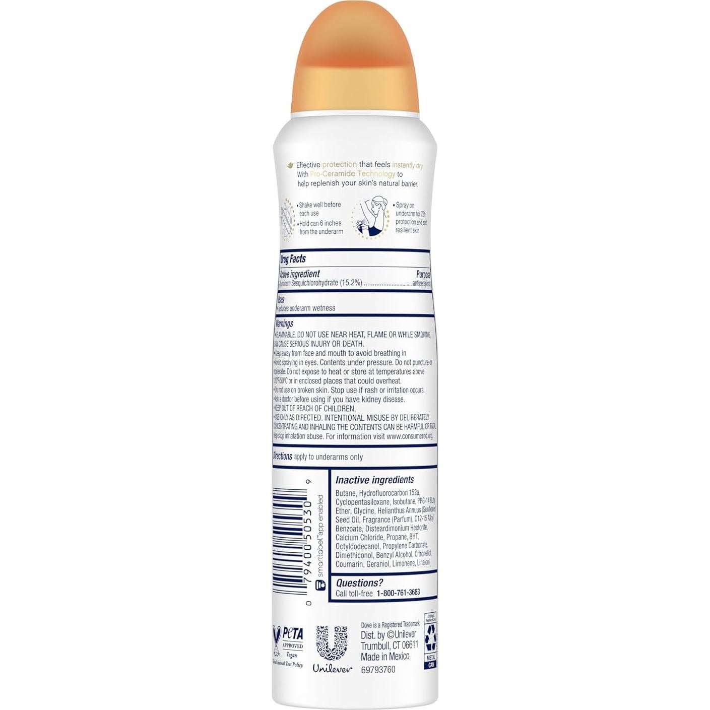 Desodorante Antitranspirante Dove 3x Pro Ceramida Durazno 425g