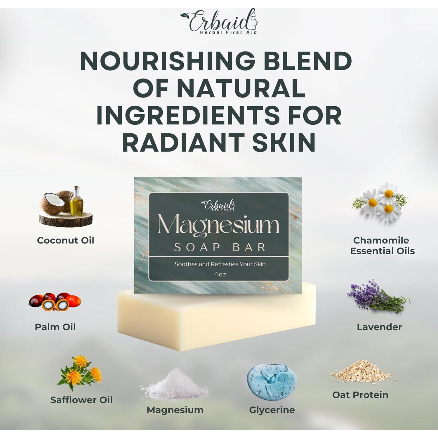 Barra de Jabón de Magnesio Erbaid - Hidratante y Exfoliante 108g