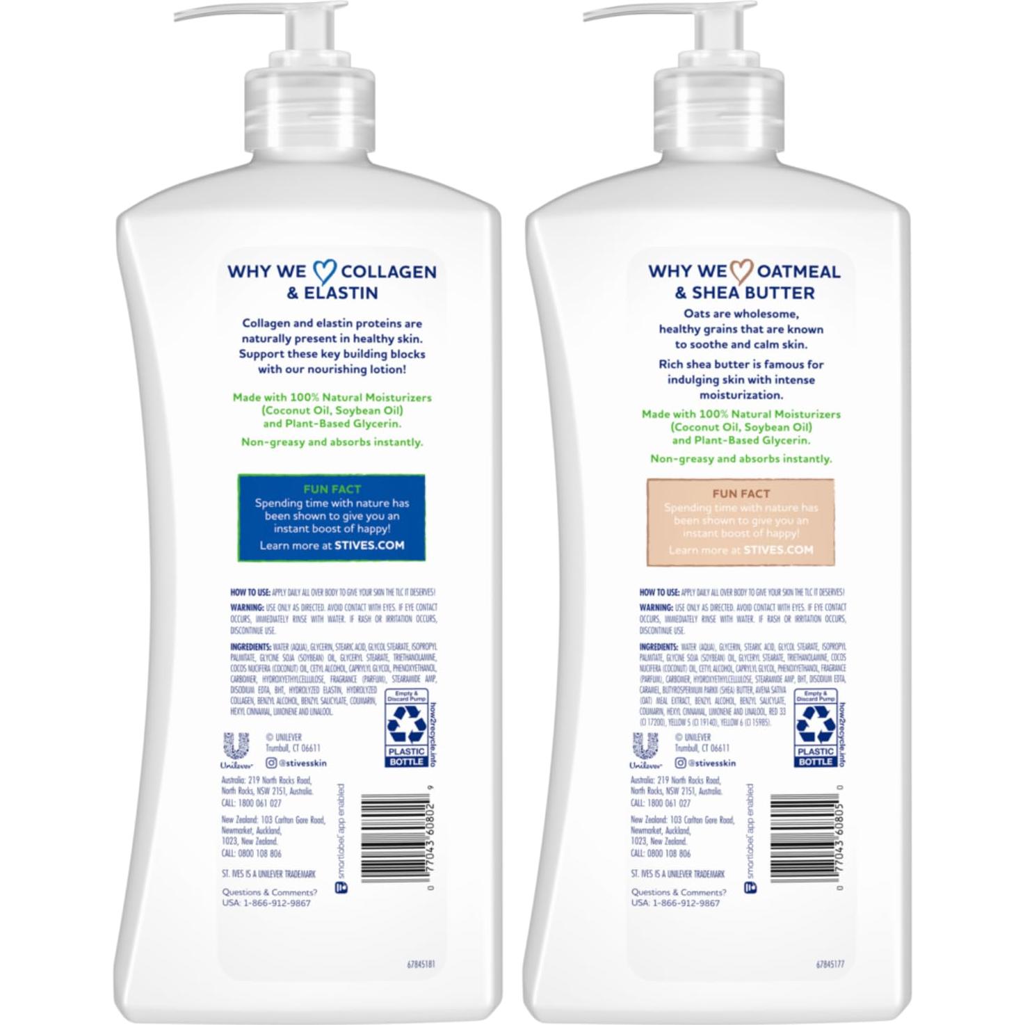 Paquete de Lociones Corporales St. Ives - Avena y Karité + Colágeno y Elastina 2 Piezas