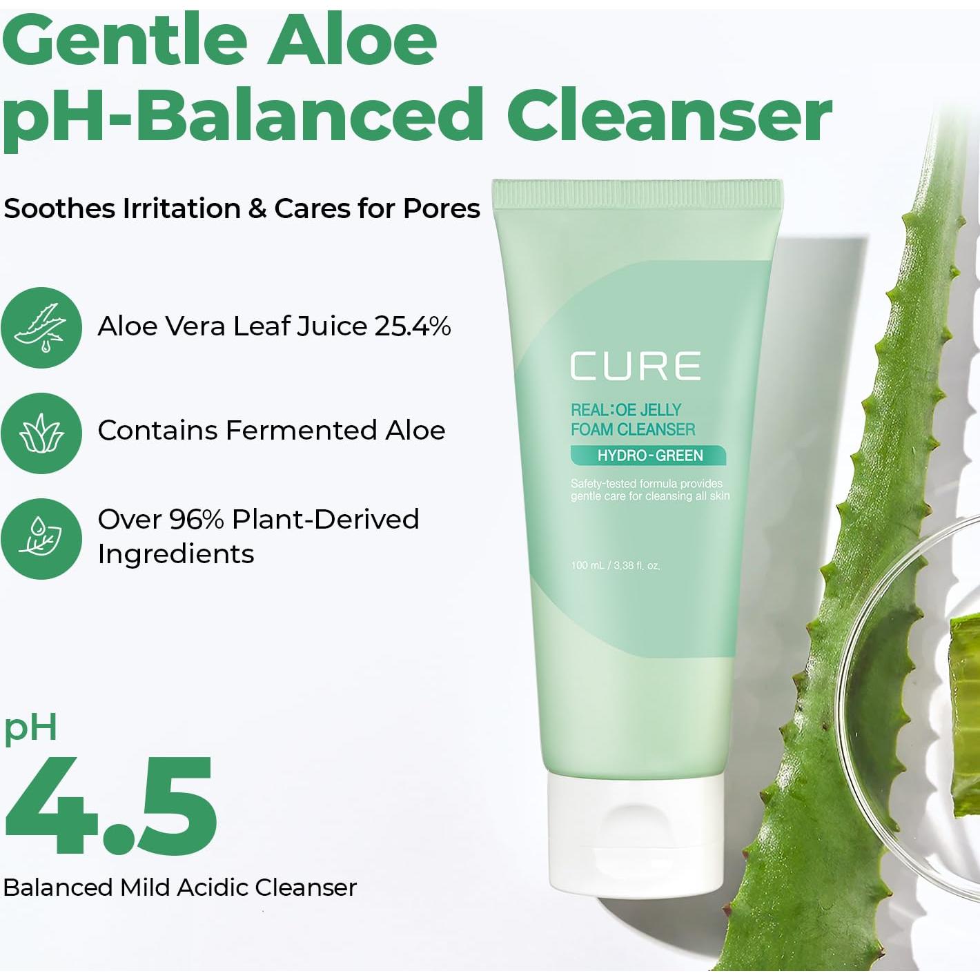 Limpiador Facial Espumoso Aloe Vera CURE 100 ml - Hidratante Suave