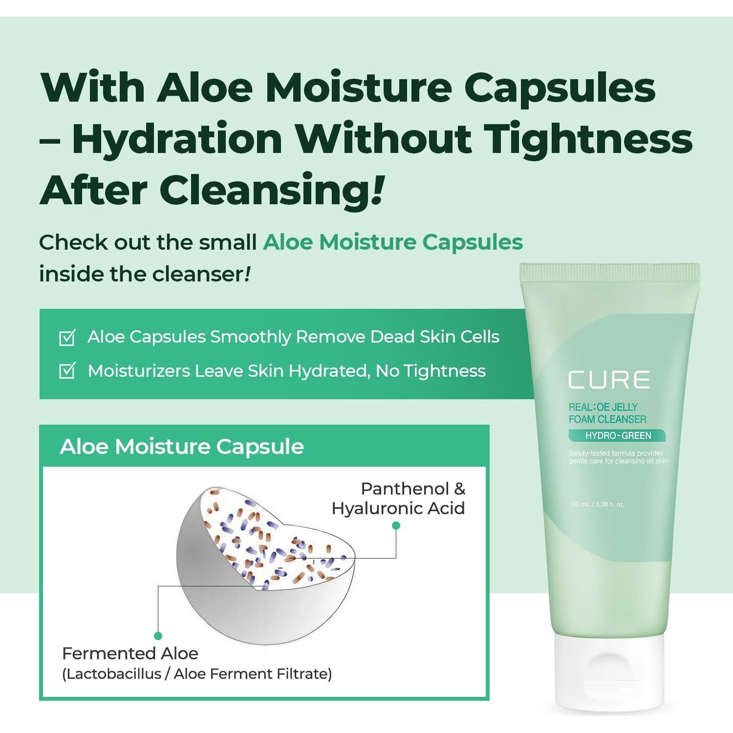 Limpiador Facial Espumoso Aloe Vera CURE 100 ml - Hidratante Suave