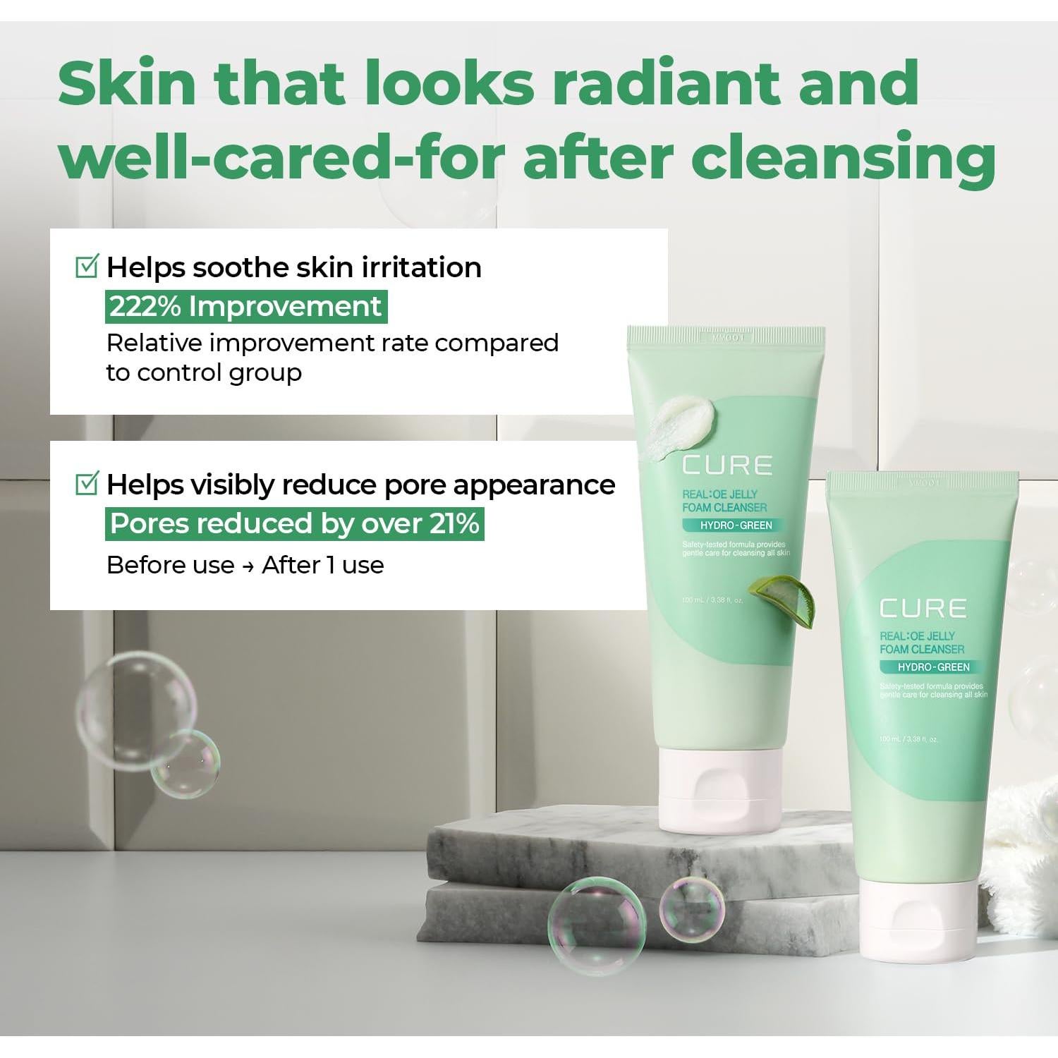 Limpiador Facial Espumoso Aloe Vera CURE 100 ml - Hidratante Suave