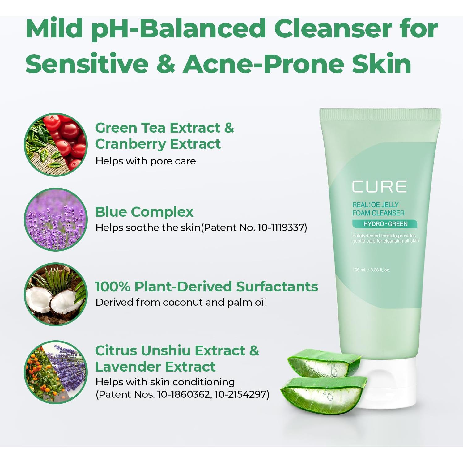 Limpiador Facial Espumoso Aloe Vera CURE 100 ml - Hidratante Suave