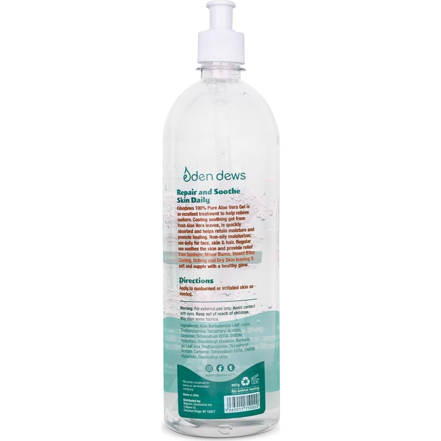 Gel de Aloe Vera Orgánico 100% Puro Eden Dews 907g Hidratante