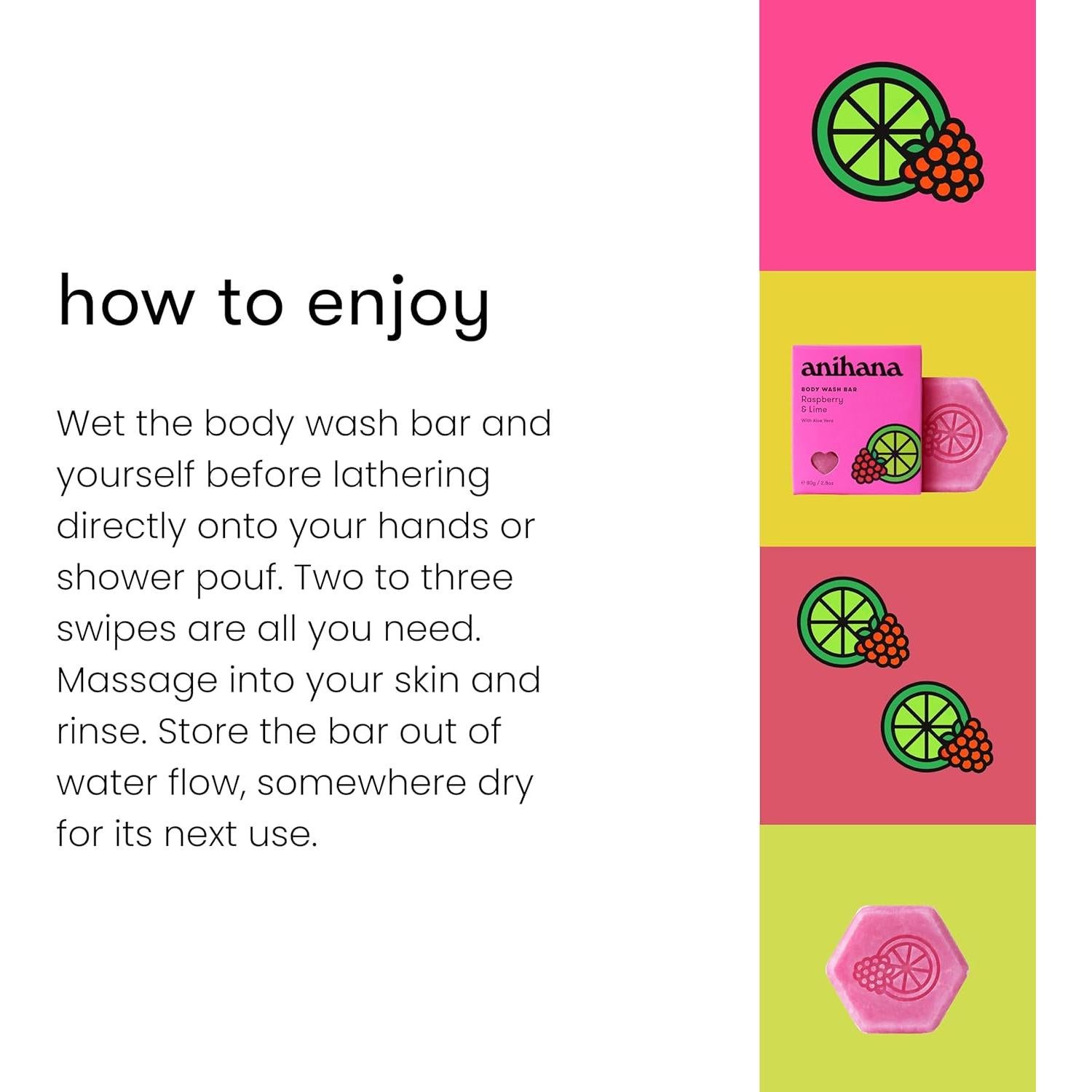 Jabón Corporal Hidratante Anihana 79.4g - Frambuesa y Lima