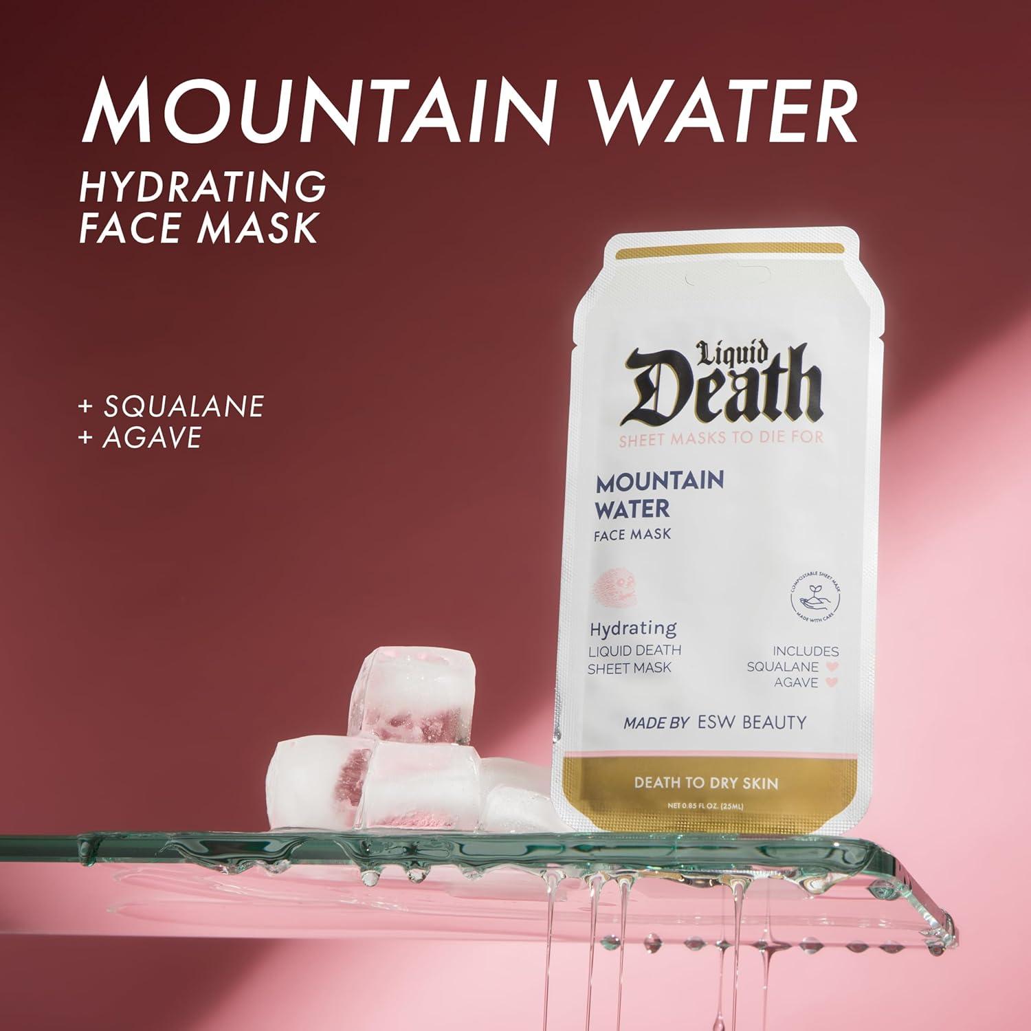 ESW Beauty Liquid Death Limited Edition Mountain Water Face Mask – Hydrating Sheet Mask with Aloe, Agave & Green Tea Extract