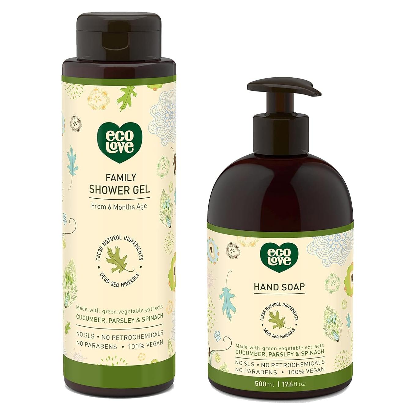 ecoLove Gel de Ducha y Jabón de Manos Orgánico Vegano 2x500ml