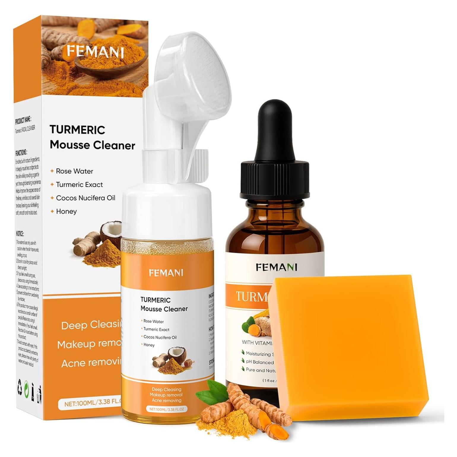 Juego de Cuidado Facial de Cúrcuma Femeni - Jabón y Aceite