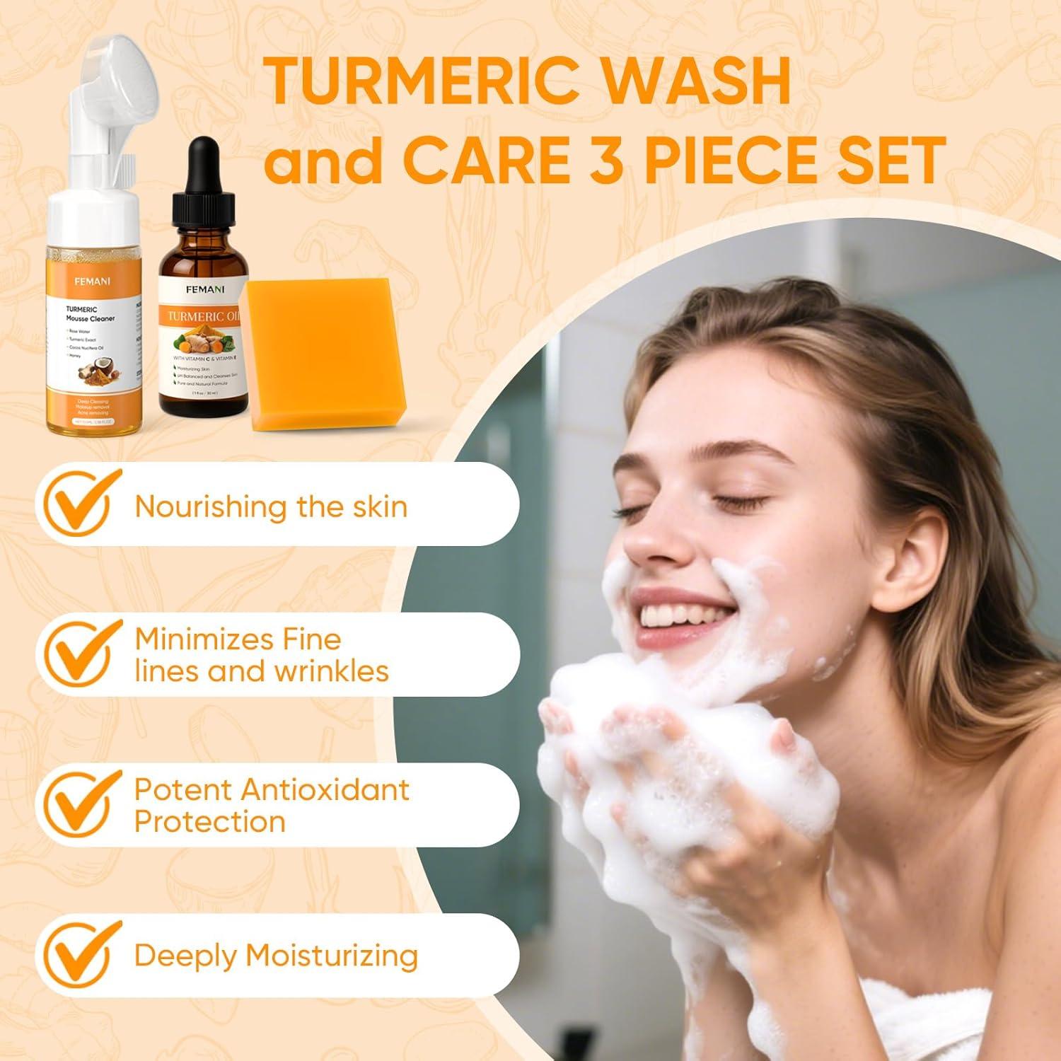 Juego de Cuidado Facial de Cúrcuma Femeni - Jabón y Aceite