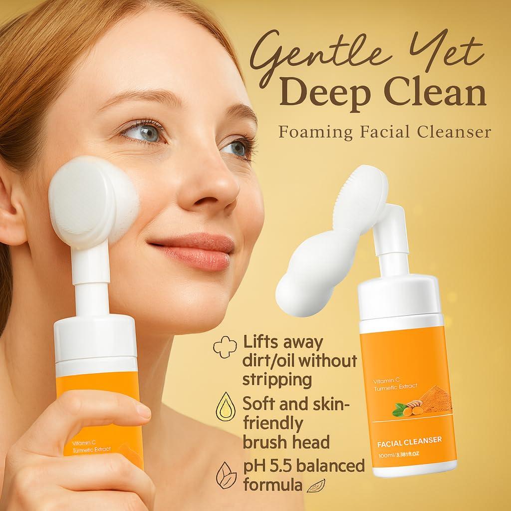 Set de Cuidado Facial y Corporal QVKZL - 2 Limpiadores y 3 Jabones de Cúrcuma