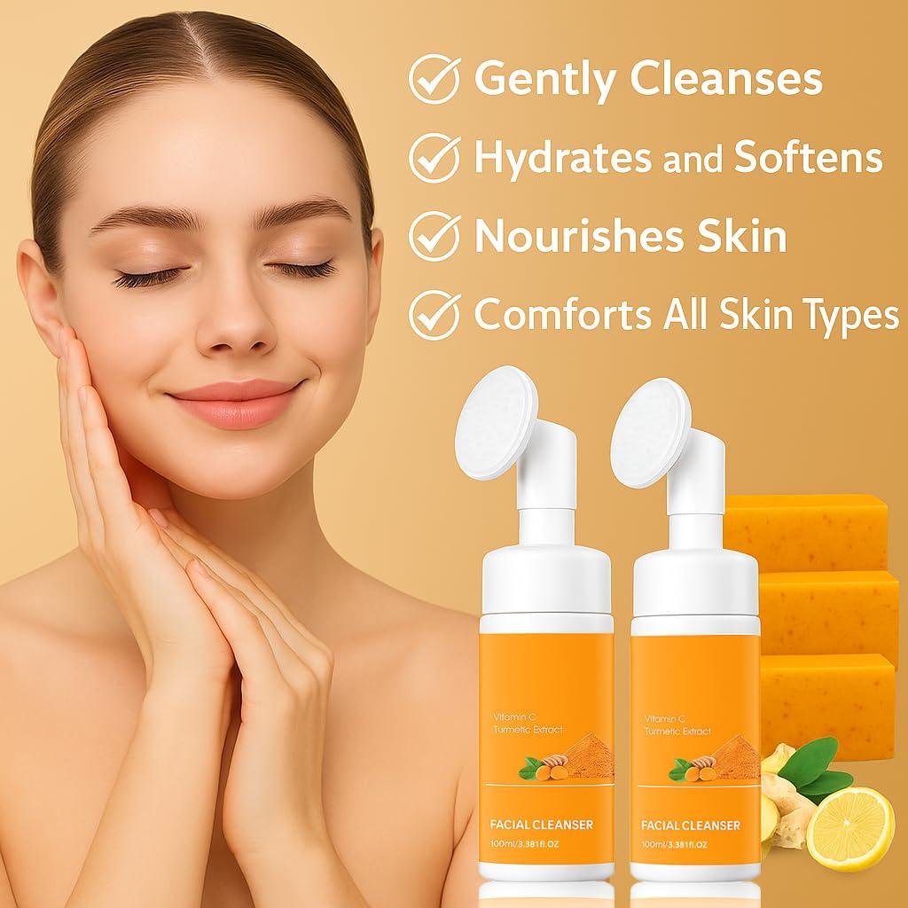 Set de Cuidado Facial y Corporal QVKZL - 2 Limpiadores y 3 Jabones de Cúrcuma