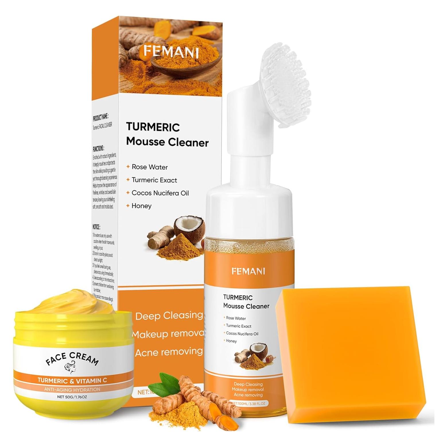 Juego de Cuidado Facial de Cúrcuma Femani - Jabón, Crema y Limpiador