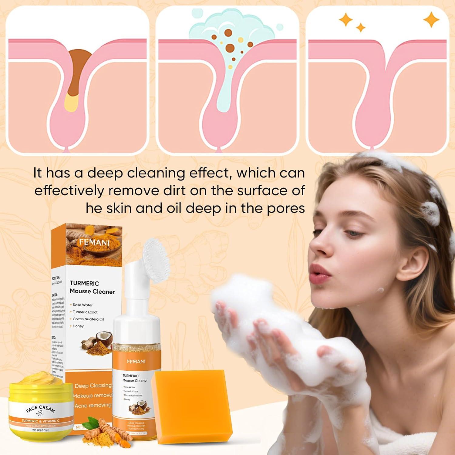 Juego de Cuidado Facial de Cúrcuma Femani - Jabón, Crema y Limpiador