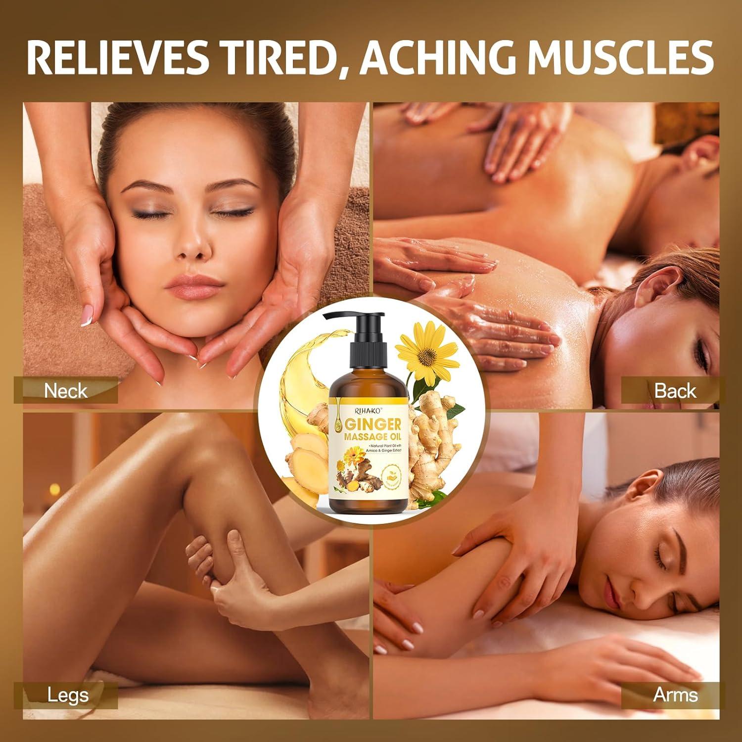 Aceite de Masaje de Jengibre RIHAKO 221g - Alivio Muscular y Drenaje