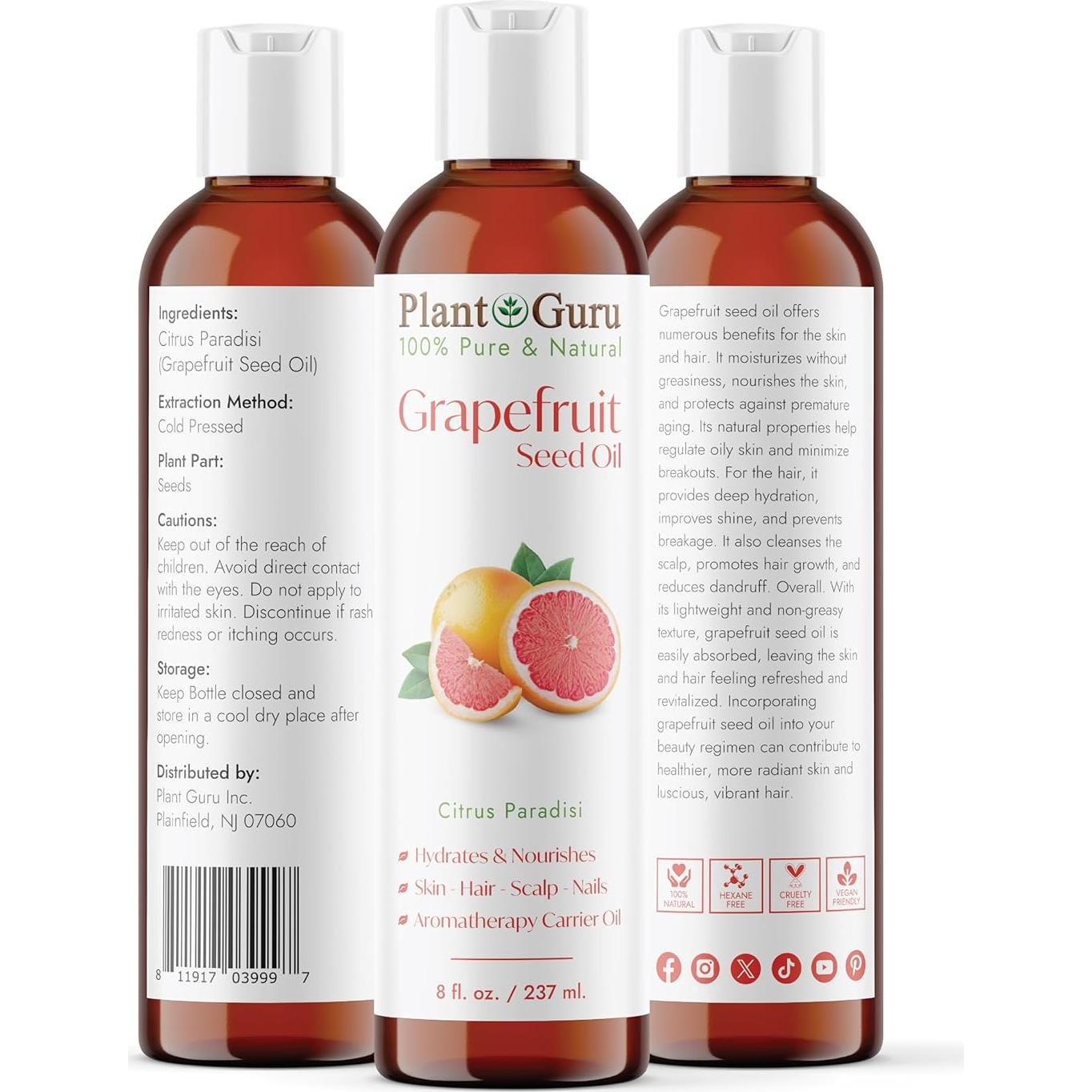 Aceite de Semilla de Pomelo 236 ml Prensado en Frío 100% Puro