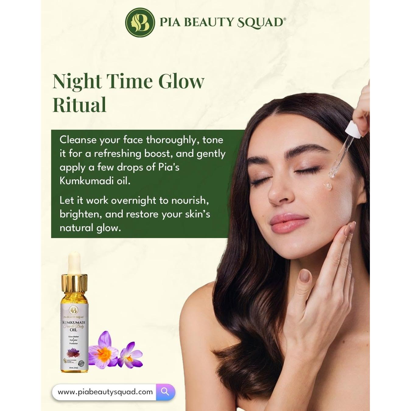 Aceite Kumkumadi PIA Beauty Squad 28g - Hidratante y Iluminador