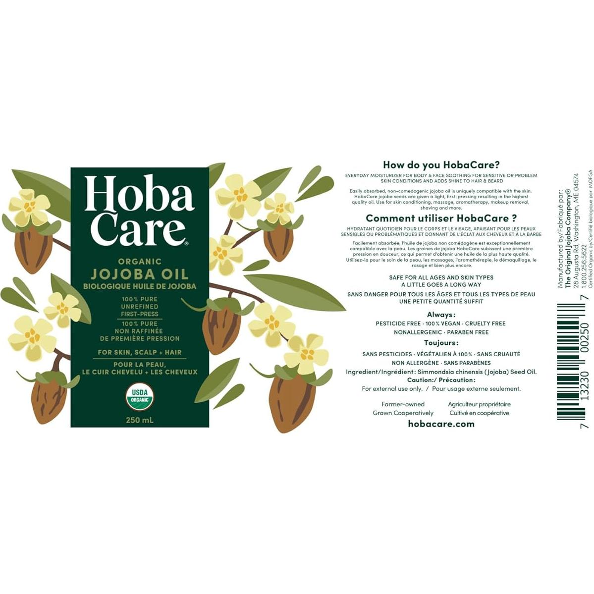 Aceite de Jojoba Orgánico HobaCare 240 ml - Hidratante Piel y Cabello