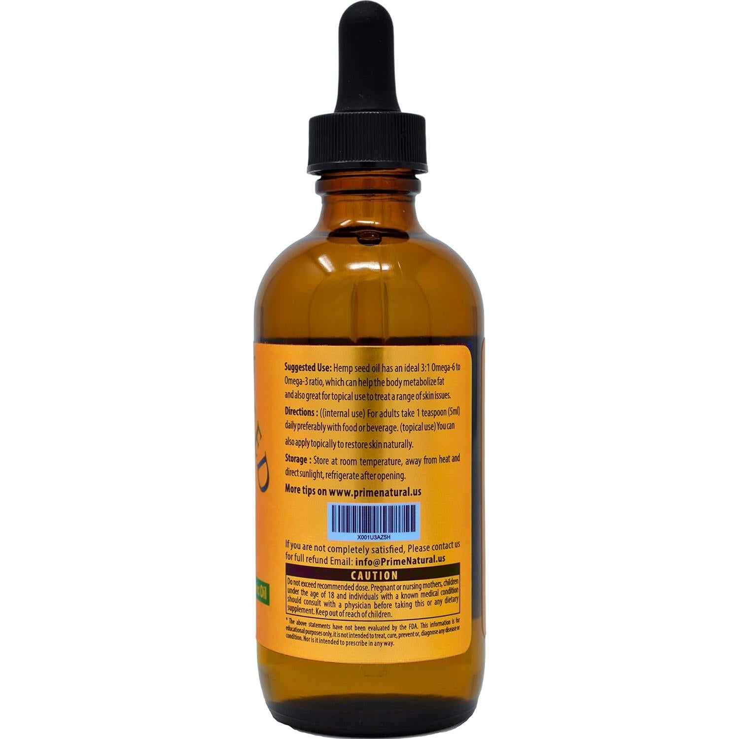 Aceite de Semilla de Cáñamo Orgánico Prime Natural 120ml - Certificado USDA - Puro y Virgen