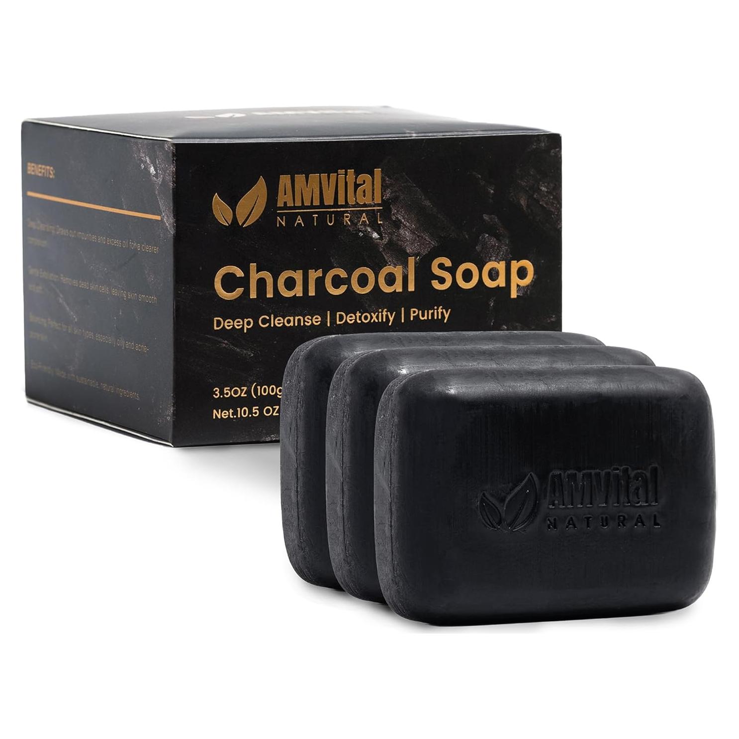 Conjunto de Jabones de Carbón Natural AMVital - 3 Piezas Veganas