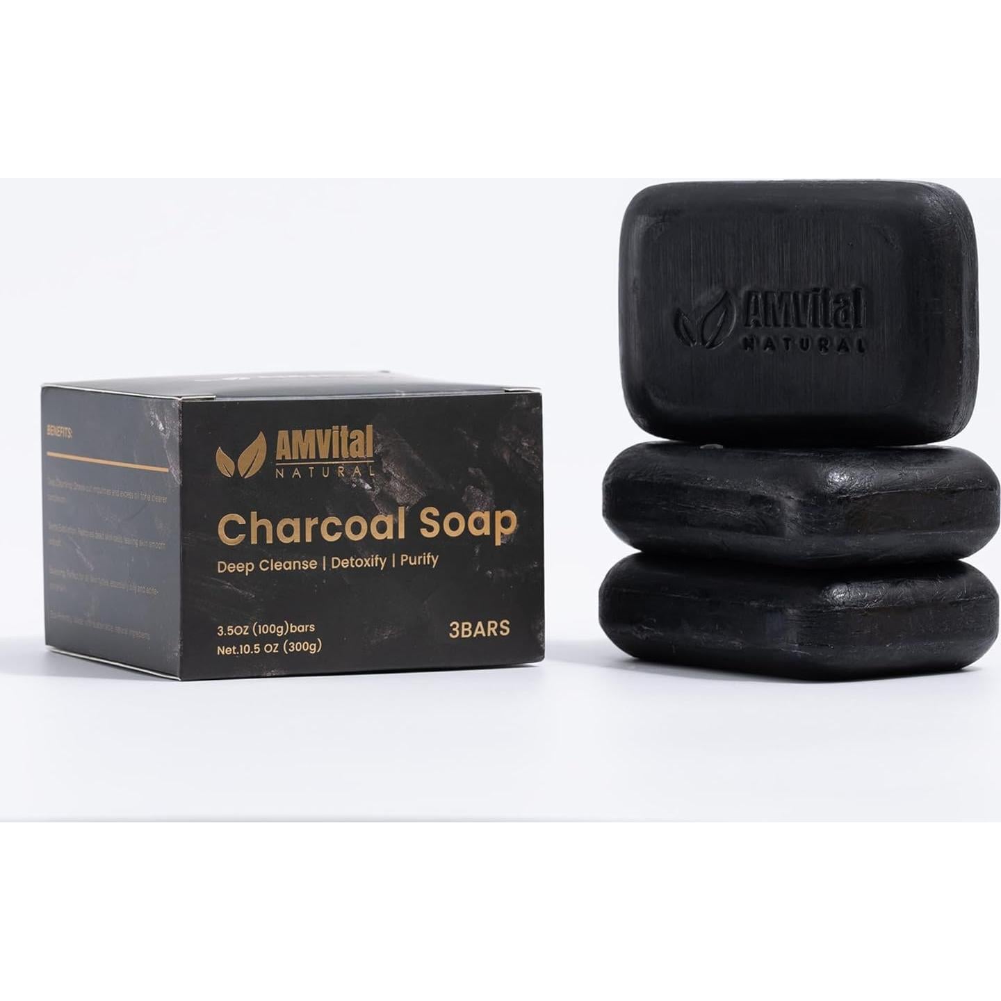 Conjunto de Jabones de Carbón Natural AMVital - 3 Piezas Veganas