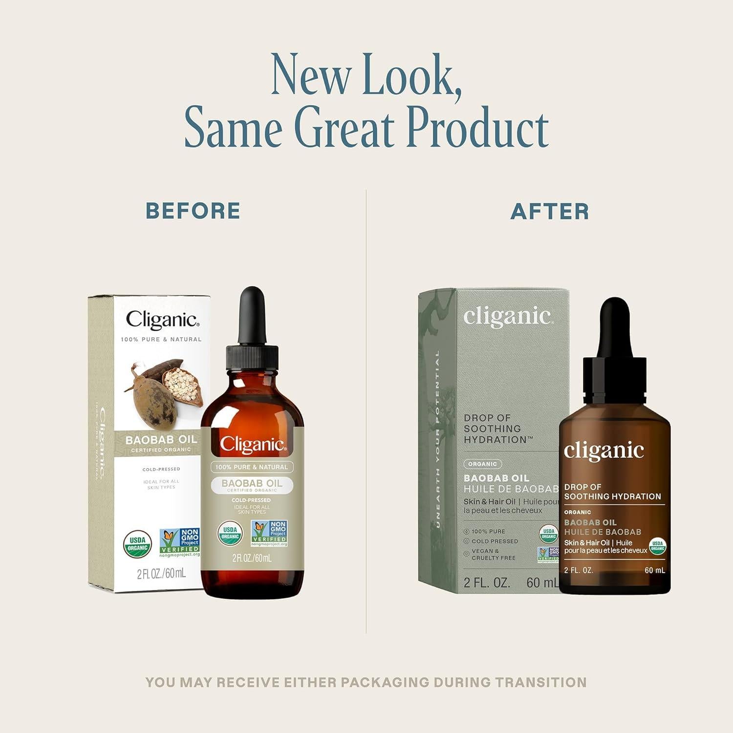 Aceite de Baobab Orgánico Cliganic 59 ml - 100% Puro para Piel y Cabello