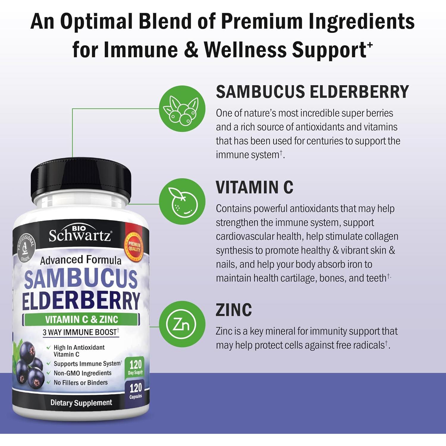 Cápsulas de Saúco BioSchwartz con Zinc y Vitamina C 120 Unidades