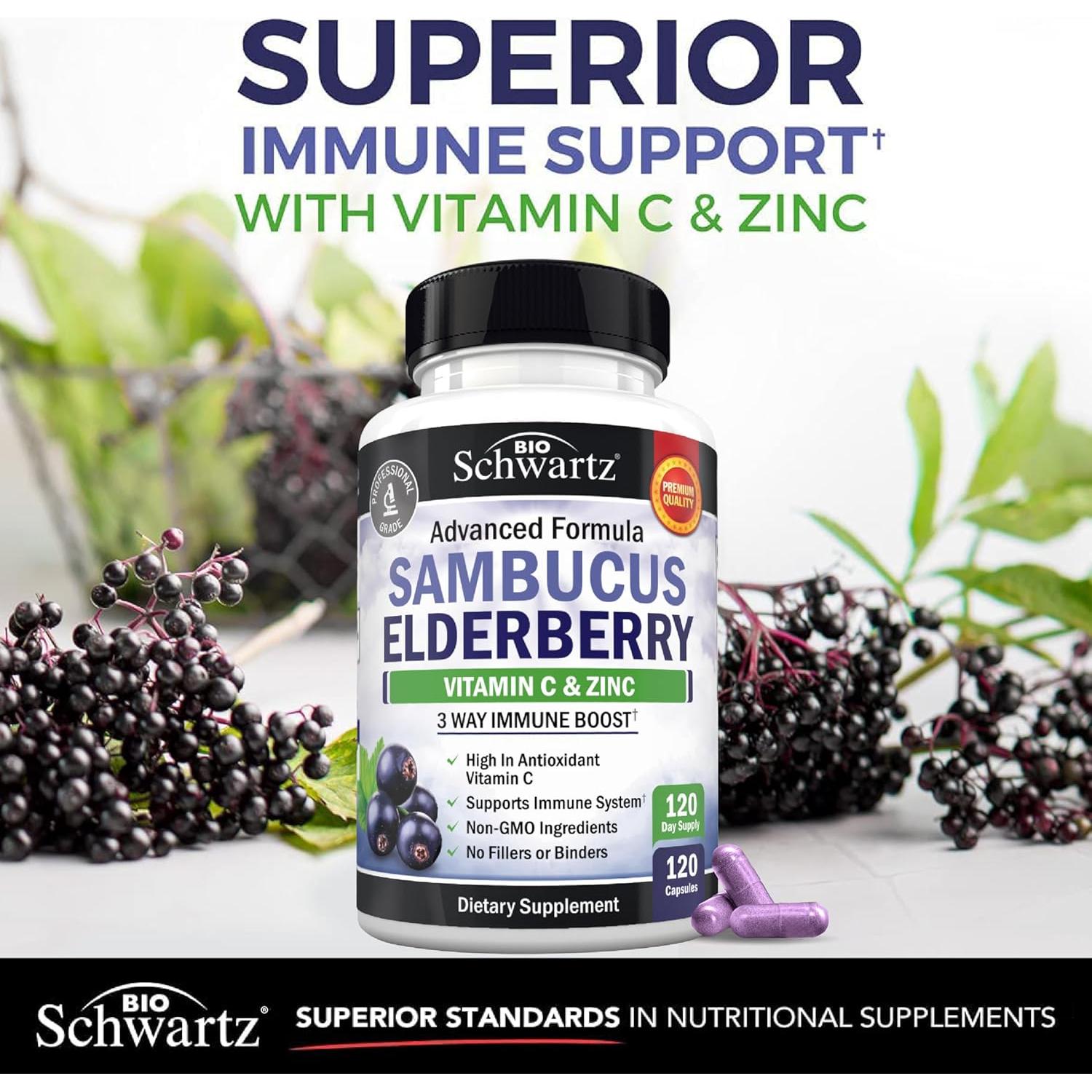 Cápsulas de Saúco BioSchwartz con Zinc y Vitamina C 120 Unidades