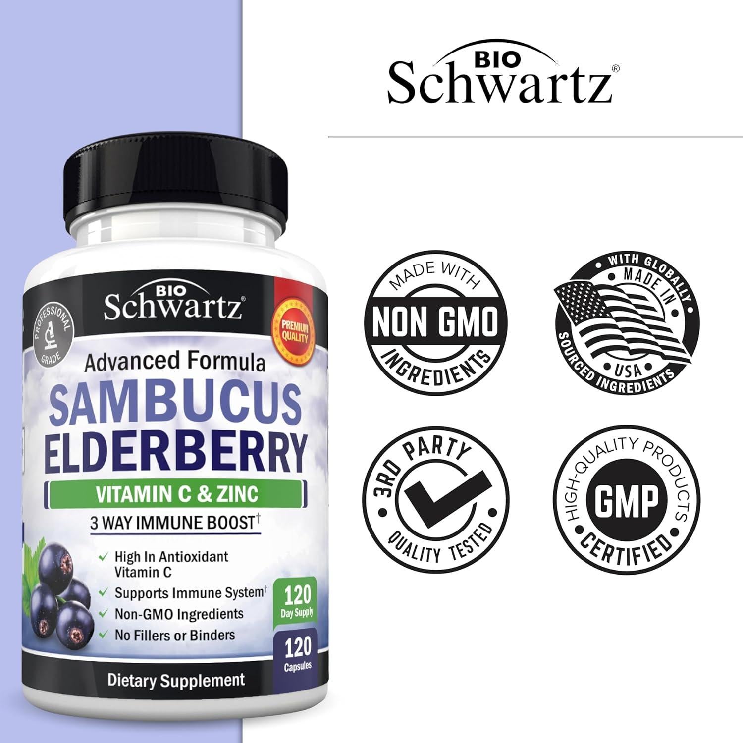 Cápsulas de Saúco BioSchwartz con Zinc y Vitamina C 120 Unidades
