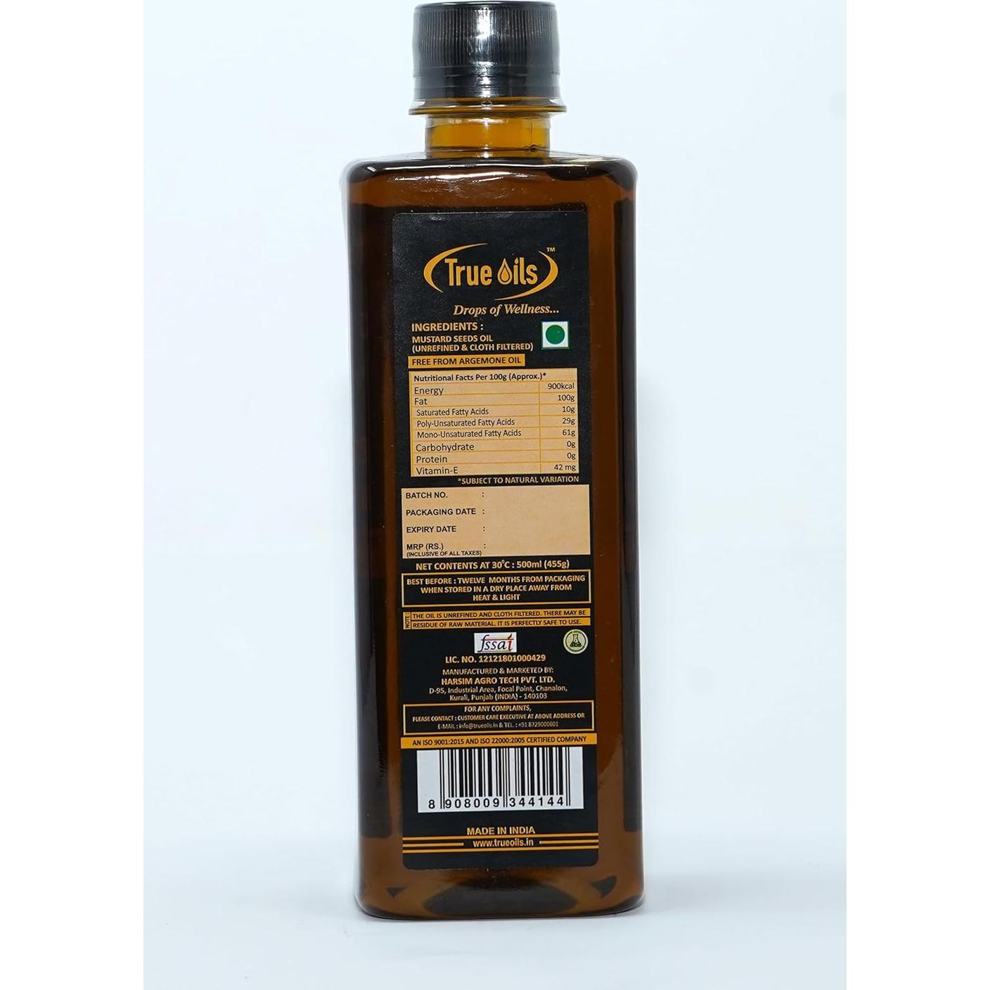 Aceite de Mostaza Prensado en Frío True Oils 500ml - Crecimiento Cabello