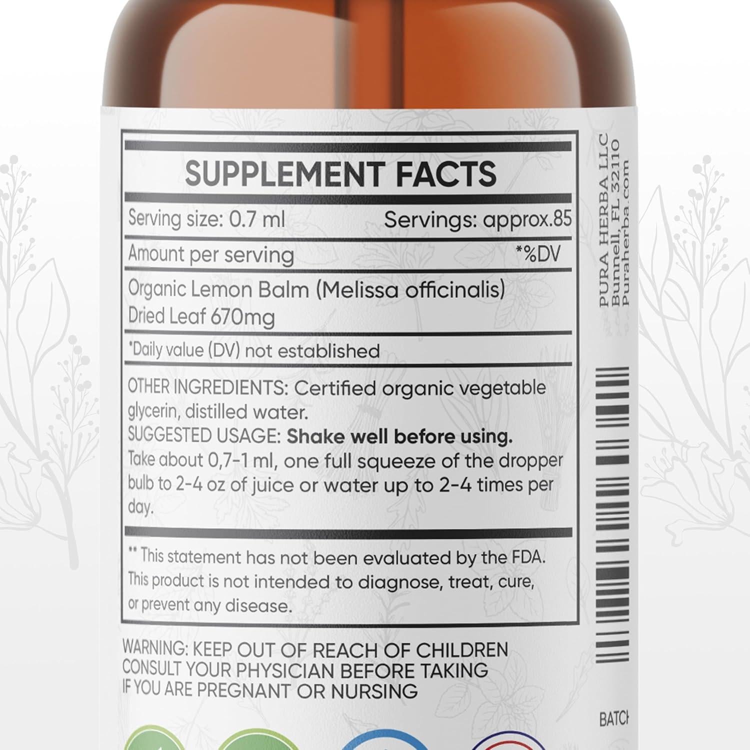 Tintura de Bálamo Limón Pura Herba 118.3 ml - Sin Alcohol