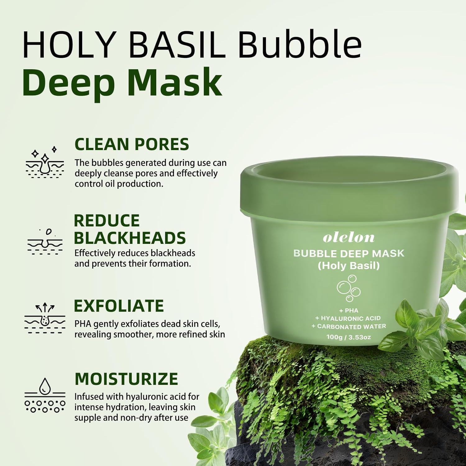 Mascarilla Burbuja OLELON Albahaca Sagrada 100g - Limpieza Profunda