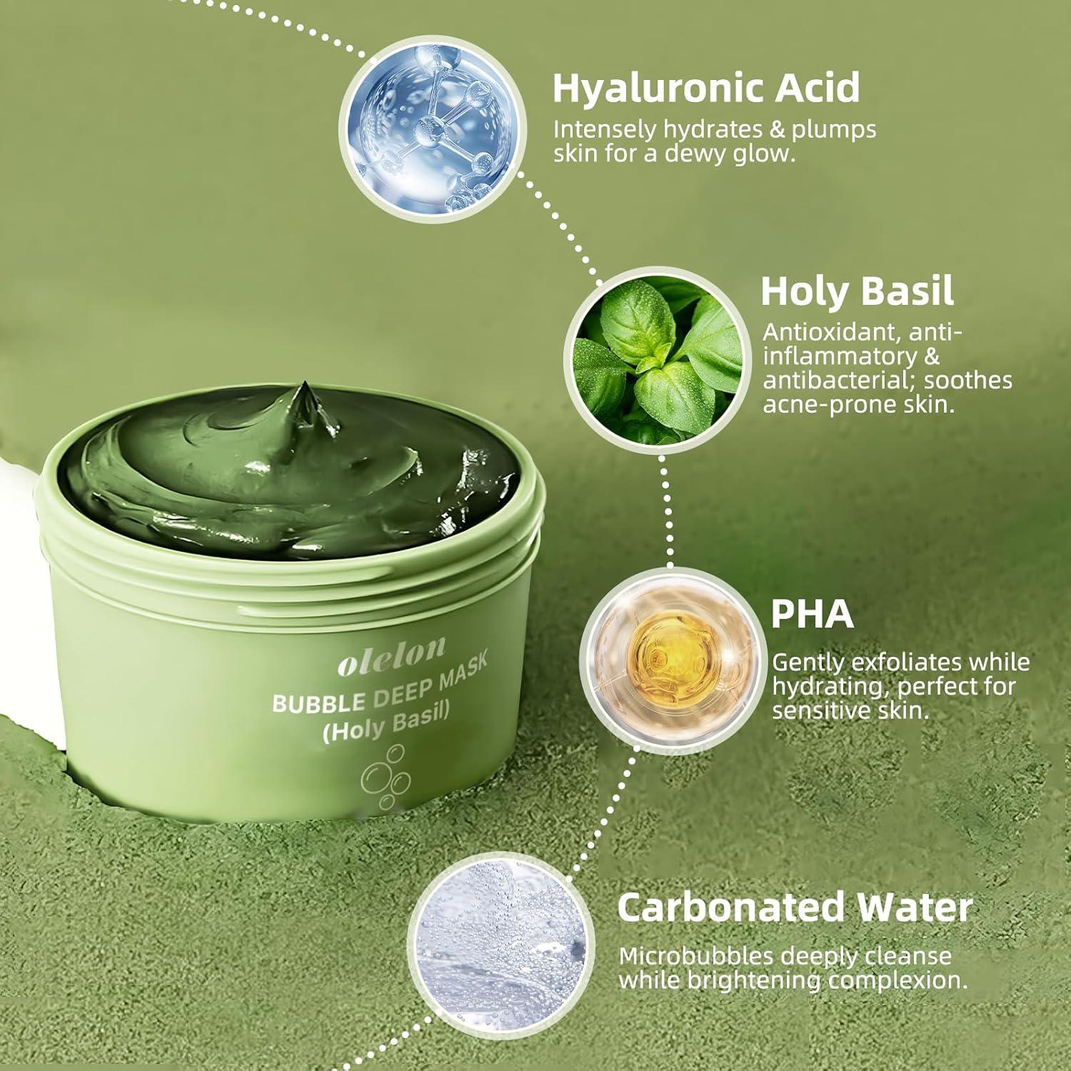 Mascarilla Burbuja OLELON Albahaca Sagrada 100g - Limpieza Profunda