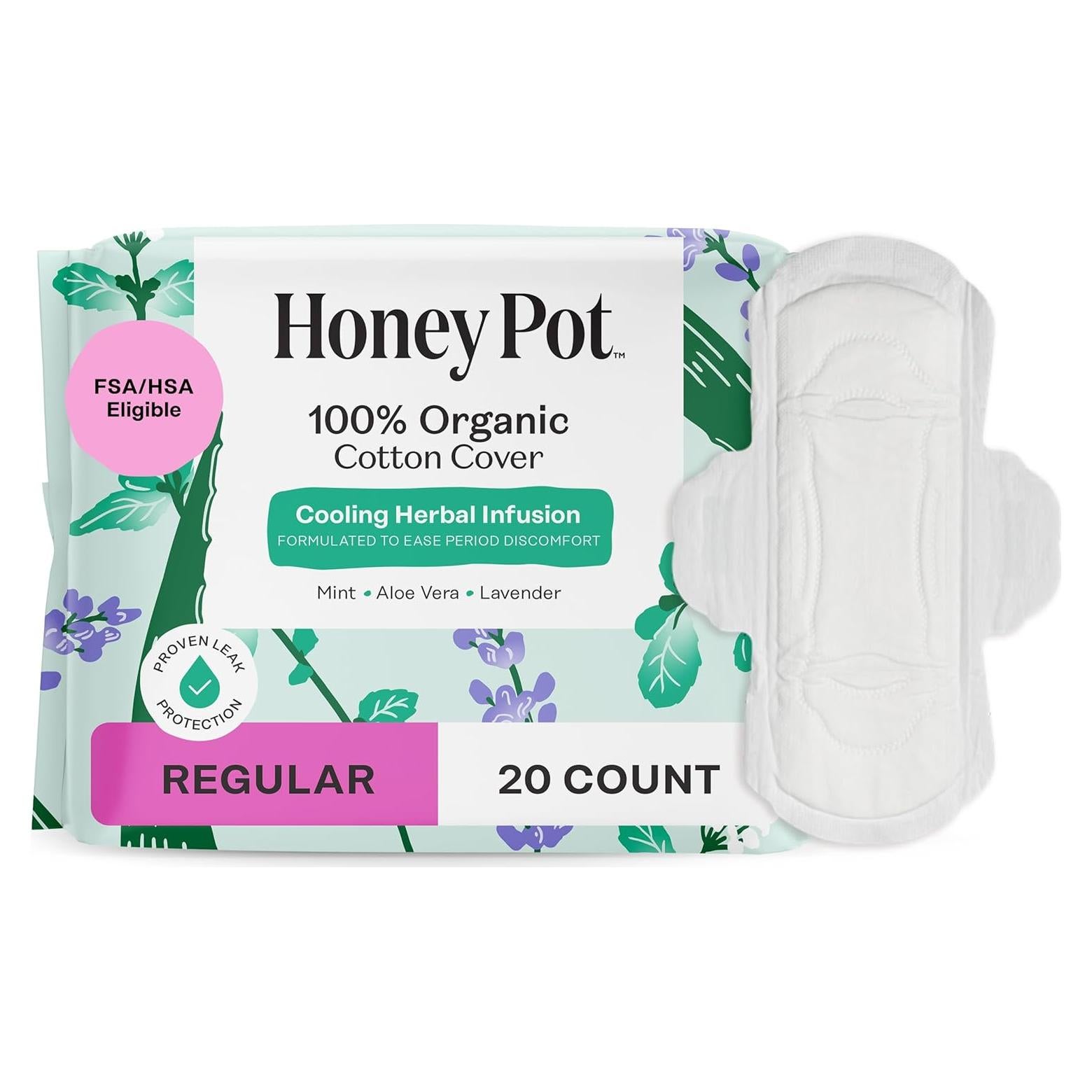 Compresas Sanitarias Herbales The Honey Pot - Flujo Regular 20 ct