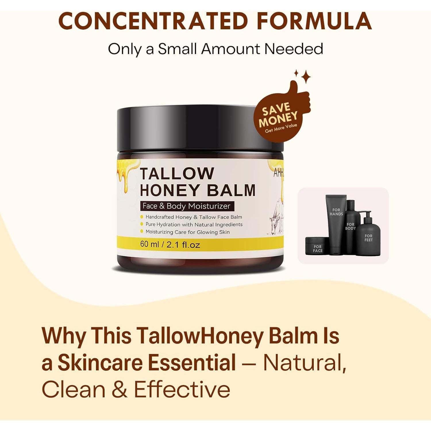 Grasa de Res Orgánica AHHUE 113g - Hidratante Facial y Corporal