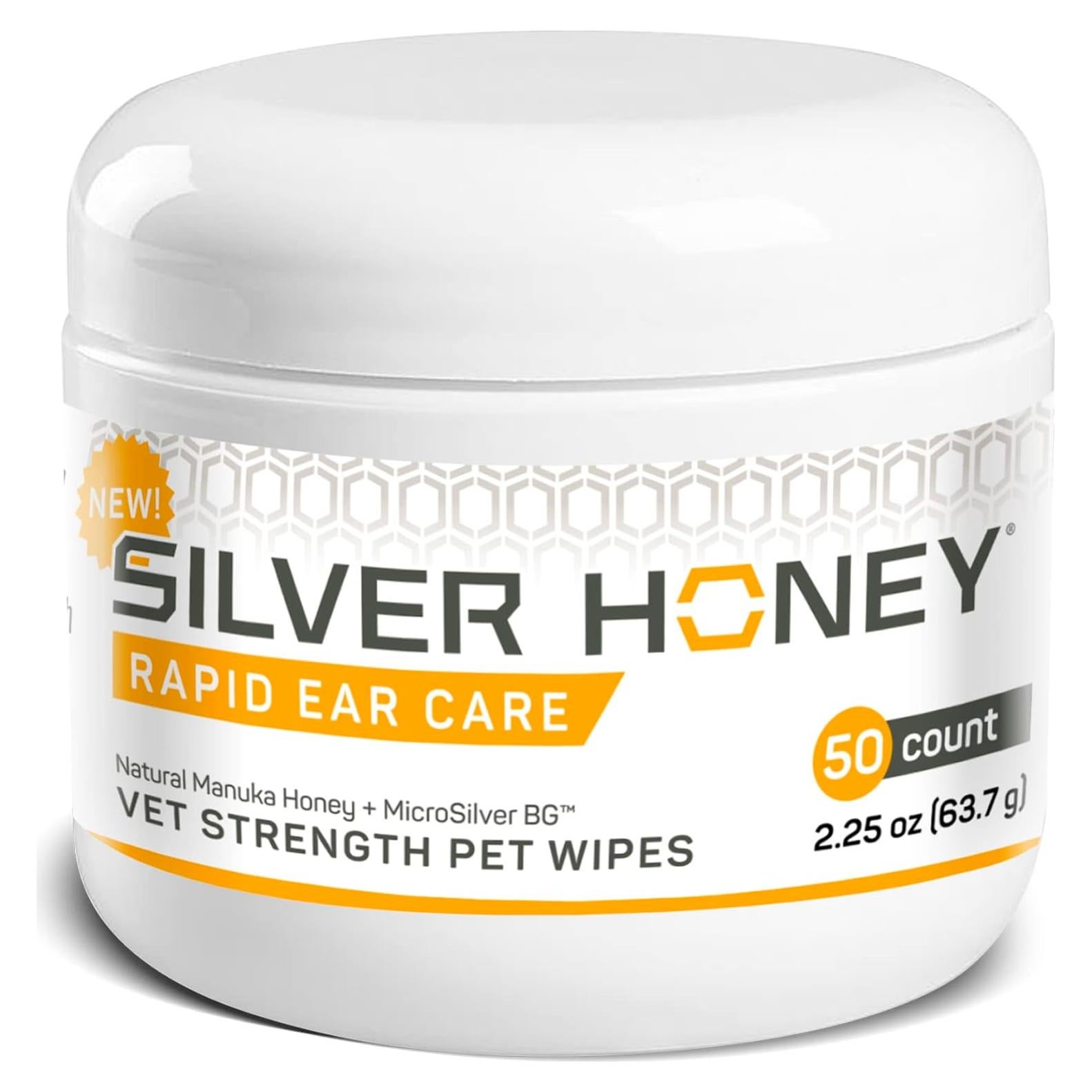 Absorbine Silver Honey Rapid Ear Care Vet Strength Pet Wipes, 50ct, Manuka Honey & MicroSilver BG