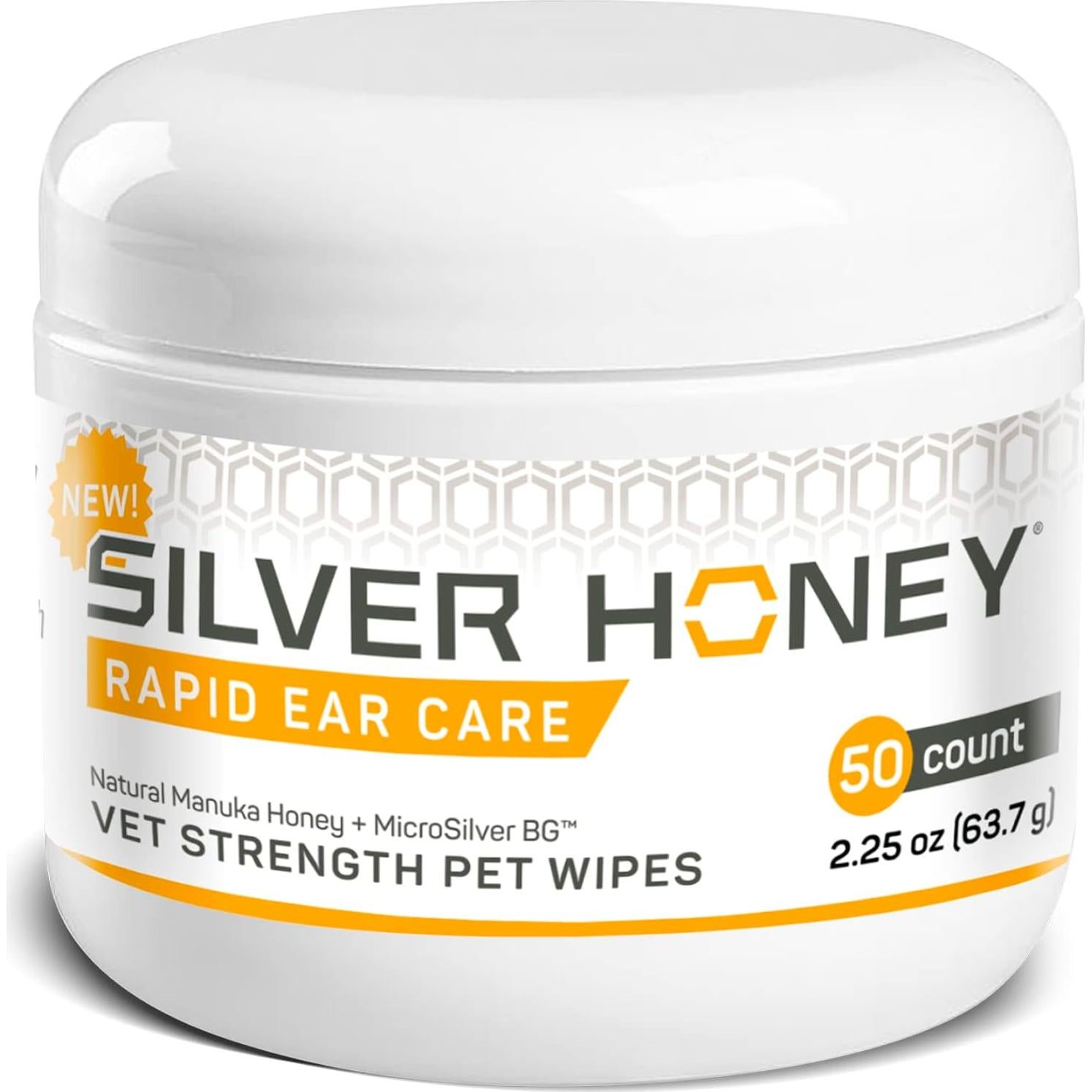 Absorbine Silver Honey Rapid Ear Care Vet Strength Pet Wipes, 50ct, Manuka Honey & MicroSilver BG