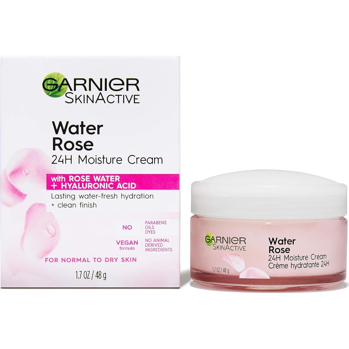 Crema Hidratante 24H Garnier con Agua de Rosa y Ácido Hialurónico 48g