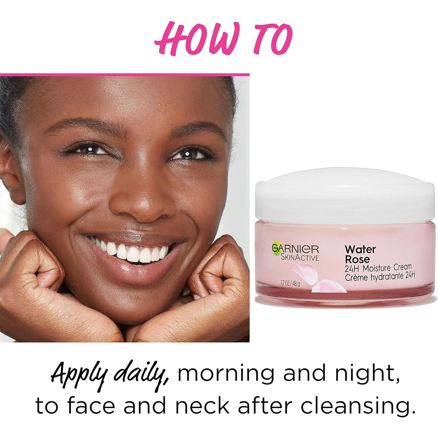 Crema Hidratante 24H Garnier con Agua de Rosa y Ácido Hialurónico 48g