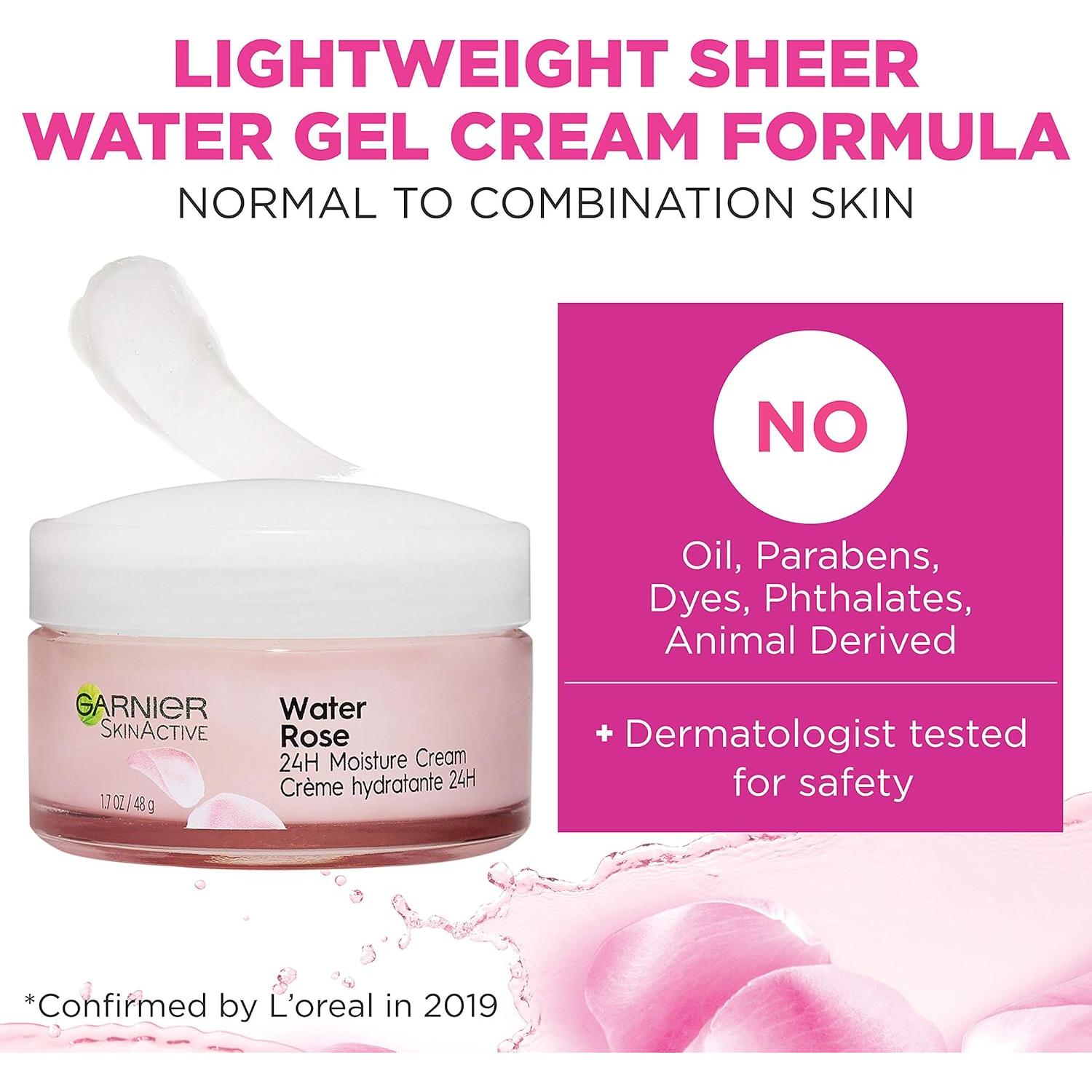 Crema Hidratante 24H Garnier con Agua de Rosa y Ácido Hialurónico 48g
