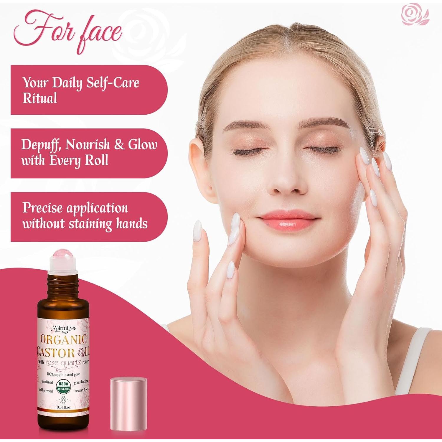 Aceite de Ricino Orgánico Roll On Warmify - Cuarzo Rosa 160g