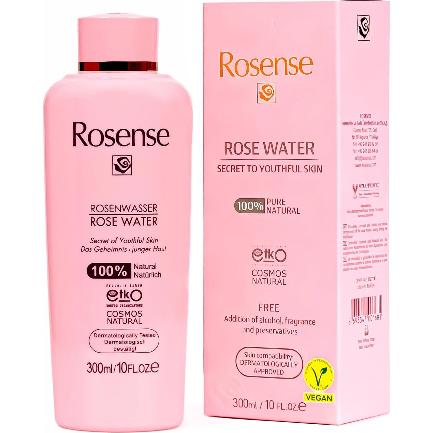 Agua de Rosa Pura Rosense 300ml Tónico Hidratante Natural