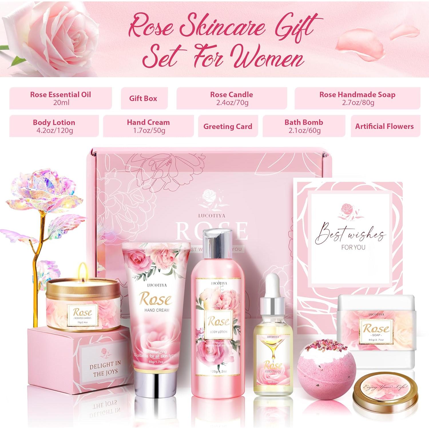 Canasta de Spa Rosa LUCOTIYA - Regalos de Cuidado Personal
