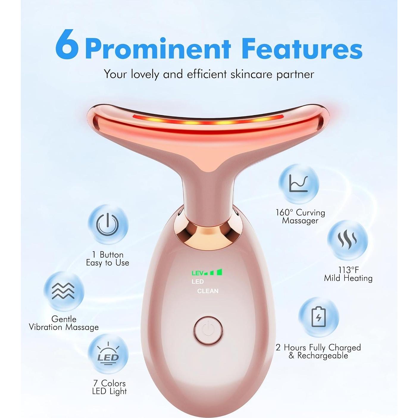 Masajeadora Facial Vibrante Sunpint ES-1081 Oro Rosa 7 Colores