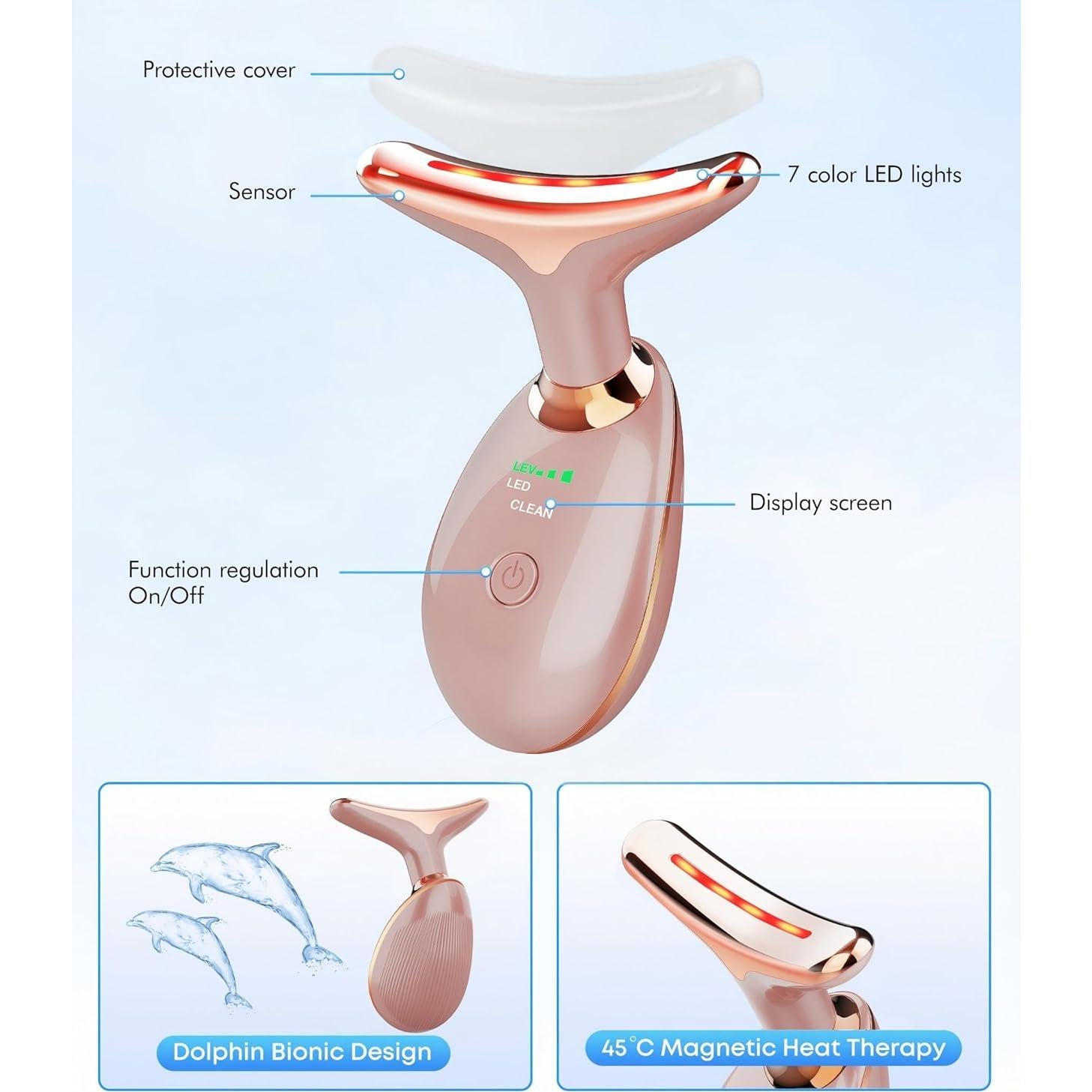 Masajeadora Facial Vibrante Sunpint ES-1081 Oro Rosa 7 Colores