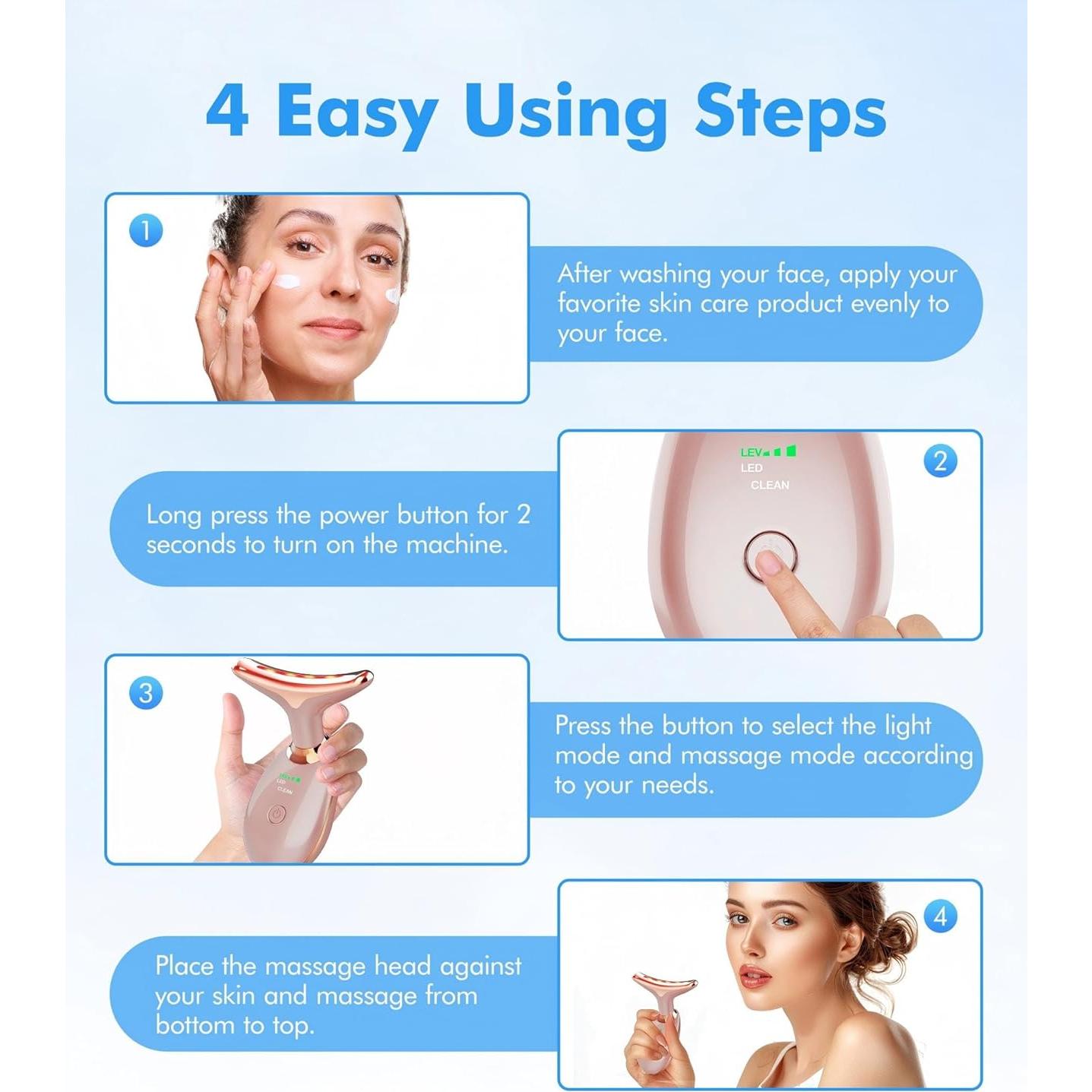 Masajeadora Facial Vibrante Sunpint ES-1081 Oro Rosa 7 Colores