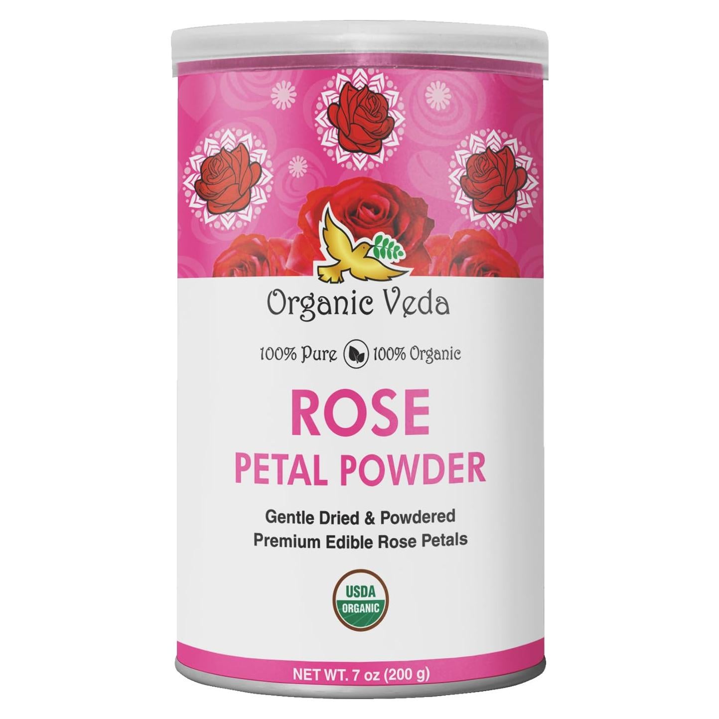 Polvo de Pétalos de Rosa Orgánico Veda 198g - Comestible y Natural